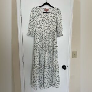 JessaKae Cream Maxi Dress with Green Floral Print